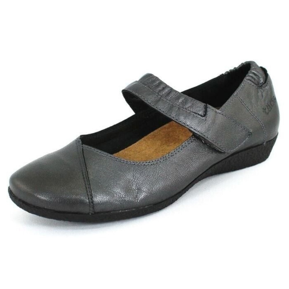 Taos Strapeze Shoes Sz 38 7 7.5 Mary Jane Metallic Silver Leather Comfort Flats